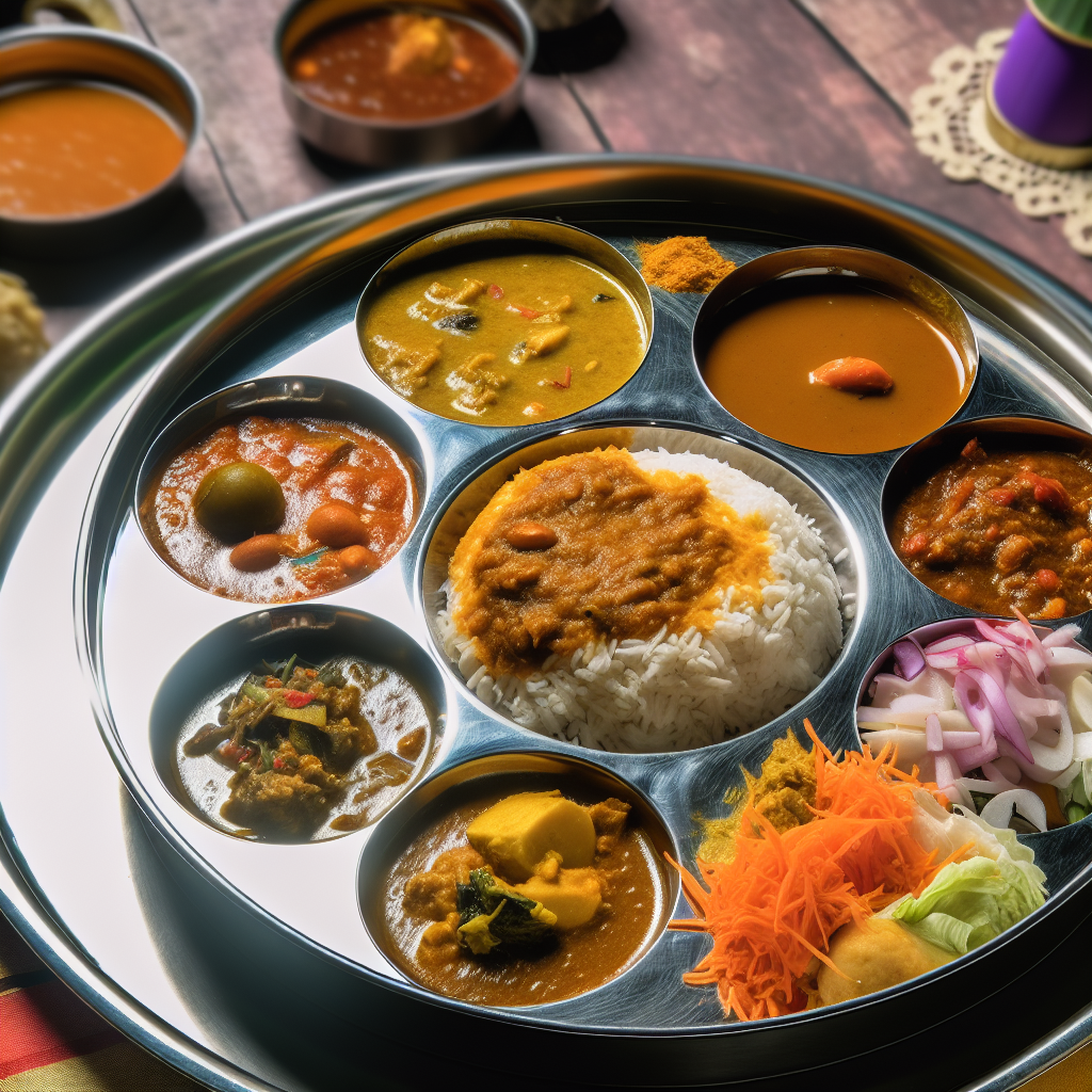 【印度美食】塔里套餐(Thali Set) - 以金属盘装盛多种咖喱、米饭和蔬菜的印度餐