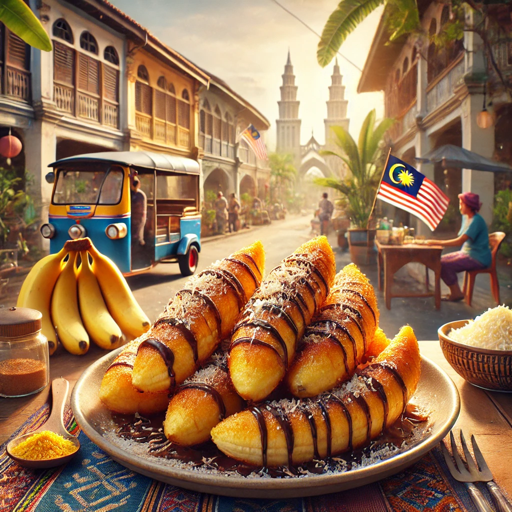 【小吃】炸香蕉(Pisang Goreng) - 外脆内软的油炸香蕉,常搭配巧克力或奶酪