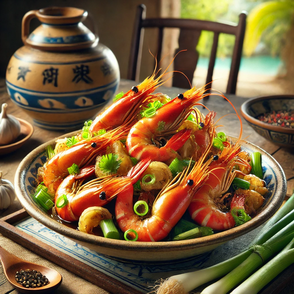 【海鲜】姜葱虾(Ginger and Spring Onion Prawns) - 以生姜、葱、酱油炒制的大虾