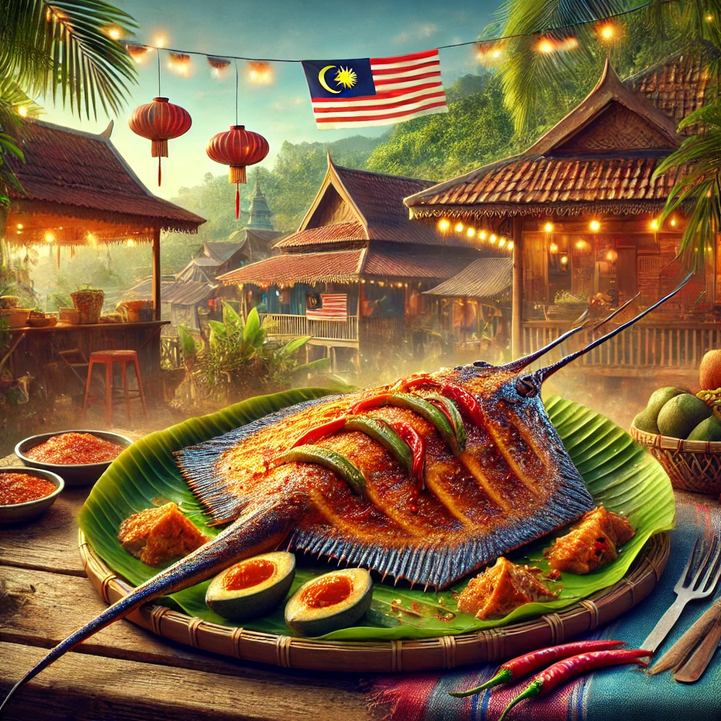 【海鲜】烤魔鬼鱼（Grilled Stingray） - 以香料和香蕉叶包裹烧烤的魔鬼鱼