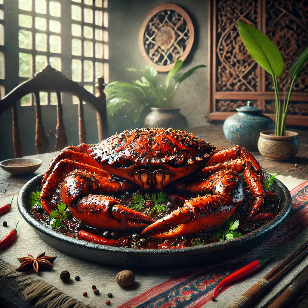 【海鲜】黑胡椒螃蟹(Black Pepper Crab) - 以黑胡椒炒制的螃蟹,风味辛辣