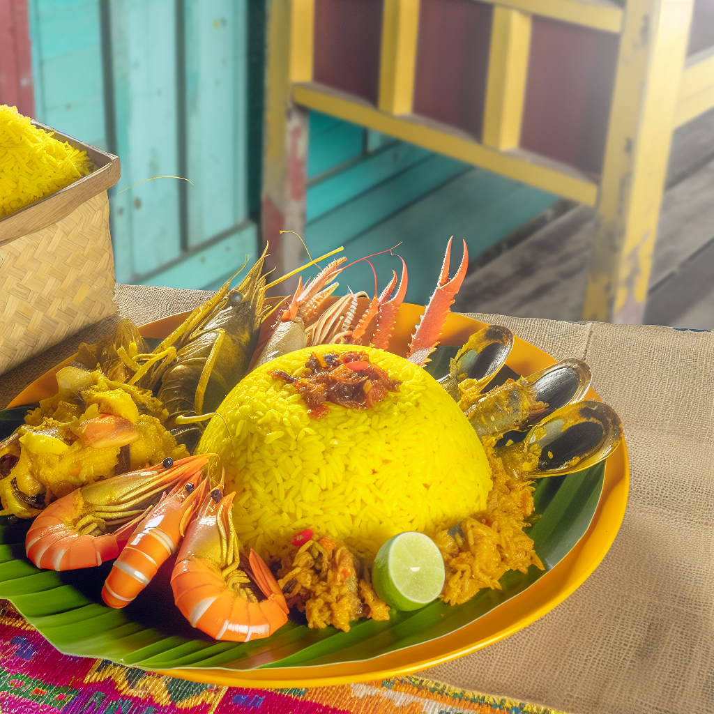 【马来美食】巴夭族海鲜饭（Nasi Kuning） - 以黄姜饭搭配各种海鲜，特色风味浓郁